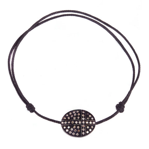 Pave Diamond Cross Charm on Black Cord Bracelet