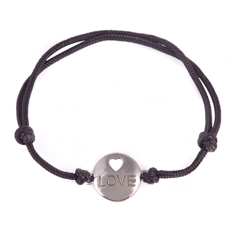 Sterling Silver Love Charm on Black Bracelet