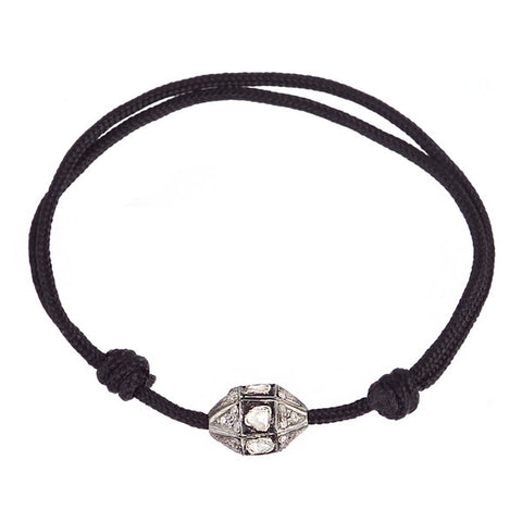 Polki Diamond Pendant on Black Cord Bracelet