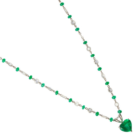Emerald Heart Pendant & Diamond Necklace