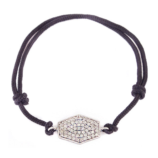 Diamond Hexagon Pendant on Black Cord Bracelet