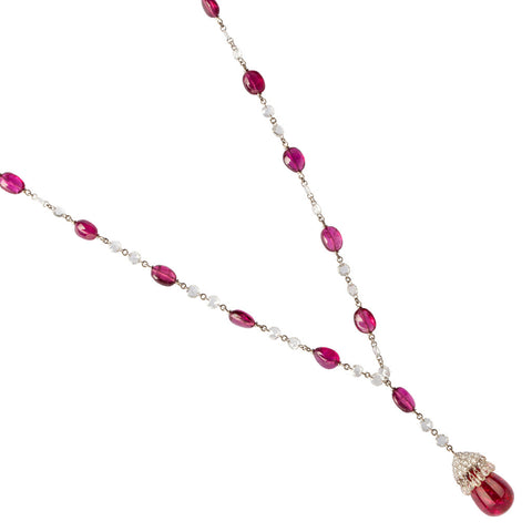 18ct White Gold, Ruby & Diamond Necklace