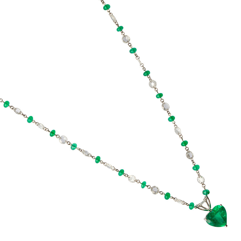 Karon Jacobson Emerald Heart Pendant and Diamond Necklace - Designer Jewellery - 1