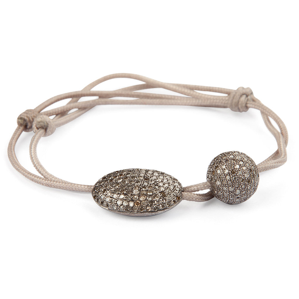 Karon Jacobson - Silver and Pave Diamond Bead and Cord Bracelet - Designer Jewellery - 1