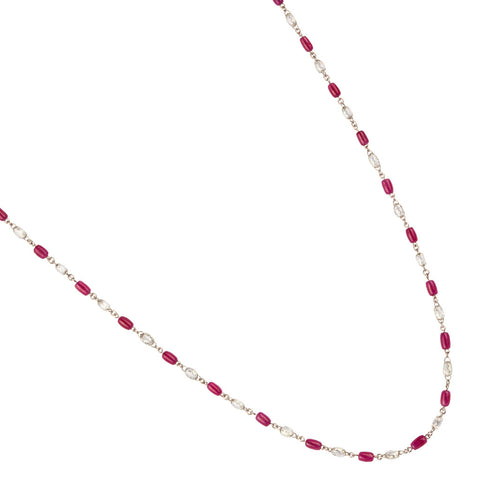 White Gold, Ruby & Diamond Chain Necklace