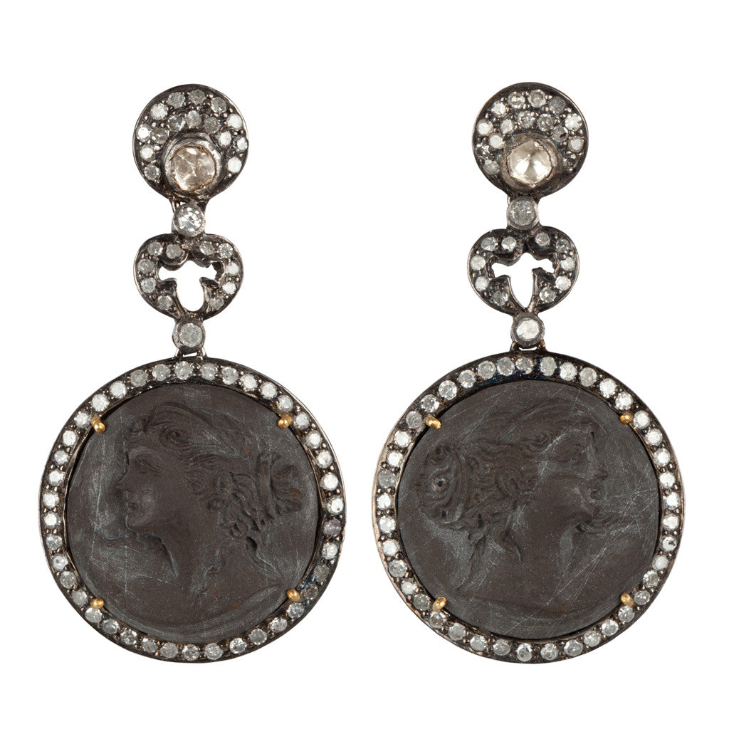 Karon Jacobson - White Gold and Black Lava Diamond Earrings - Designer Jewellery 1