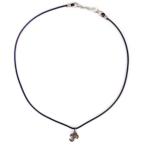 Diamond Om Pendant on Leather Necklace
